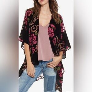 Woven Heart Velvet Burnout Floral Boho Kimono One Size EUC boho vintage y2k